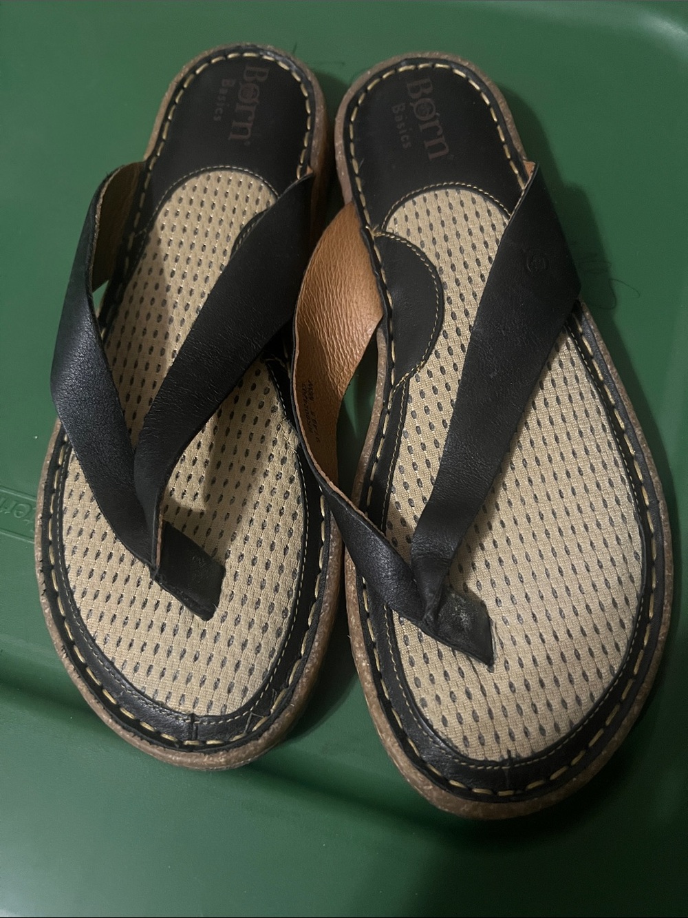 Born Black and Brown Leather Thong Sandals